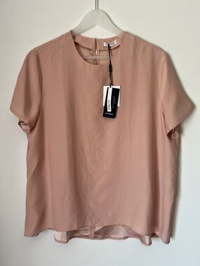 Lilysilk Mulberry Silk Blush Pink Short-Sleeve Blouse NEW Minimalist Capsule